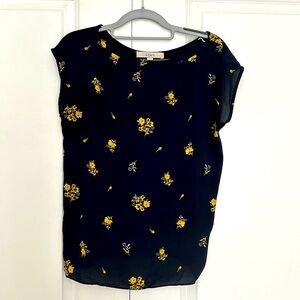 Navy blue and yellow floral top